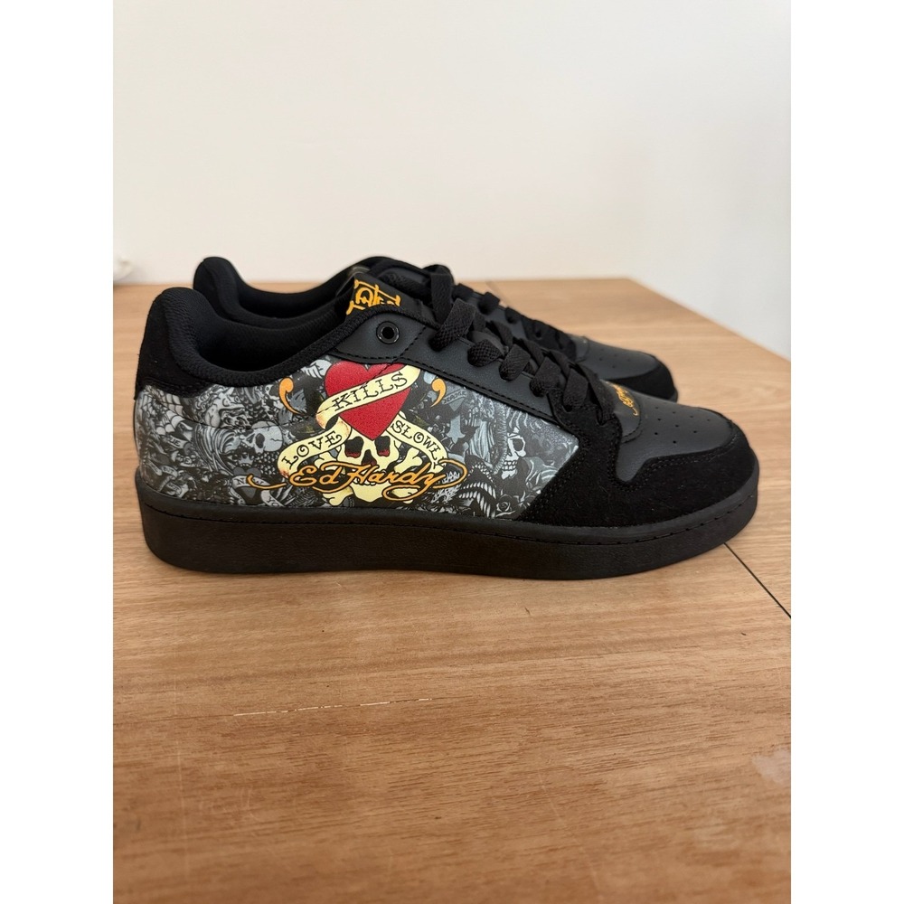 Ed Hardy EH Court-T Mens 10 Black Love Kills Slowly Skull Tattoo Sneakers